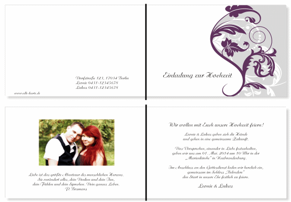  Einladungskarten Hochzeit, Hochzeitseinladungen, Hochzeitskarten, Einladungen f&uuml;r Hochzeit