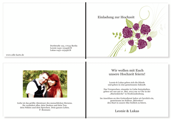  Einladungskarten Hochzeit, Hochzeitseinladungen, Hochzeitskarten, Einladungen f&uuml;r Hochzeit