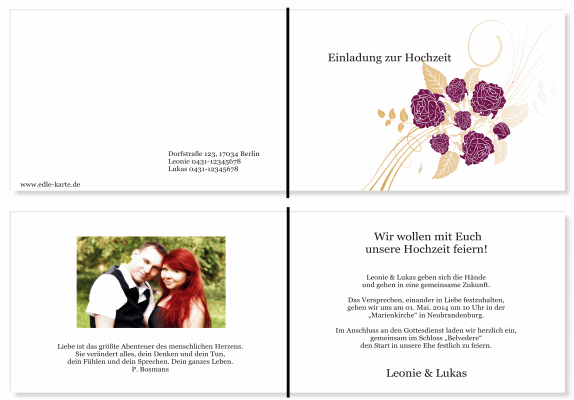  Einladungskarten Hochzeit, Hochzeitseinladungen, Hochzeitskarten, Einladungen f&uuml;r Hochzeit