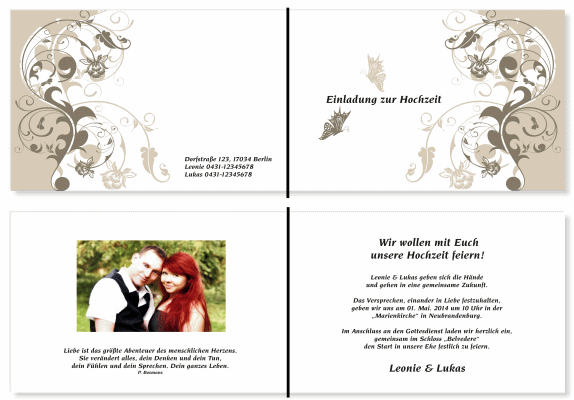  Einladungskarten Hochzeit, Hochzeitseinladungen, Hochzeitskarten, Einladungen f&uuml;r Hochzeit
