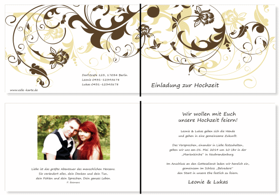  Einladungskarten Hochzeit, Hochzeitseinladungen, Hochzeitskarten, Einladungen f&uuml;r Hochzeit