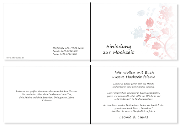  Einladungskarten Hochzeit, Hochzeitseinladungen, Hochzeitskarten, Einladungen f&uuml;r Hochzeit