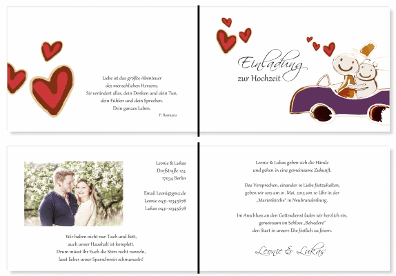  Einladungskarten Hochzeit, Hochzeitseinladungen, Hochzeitskarten, Einladungen f&uuml;r Hochzeit