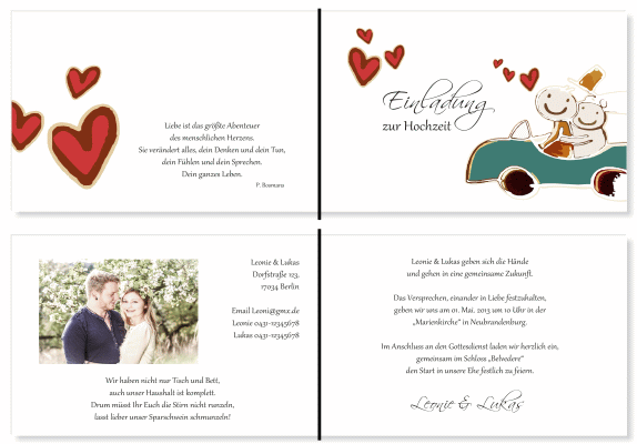  Einladungskarten Hochzeit, Hochzeitseinladungen, Hochzeitskarten, Einladungen f&uuml;r Hochzeit