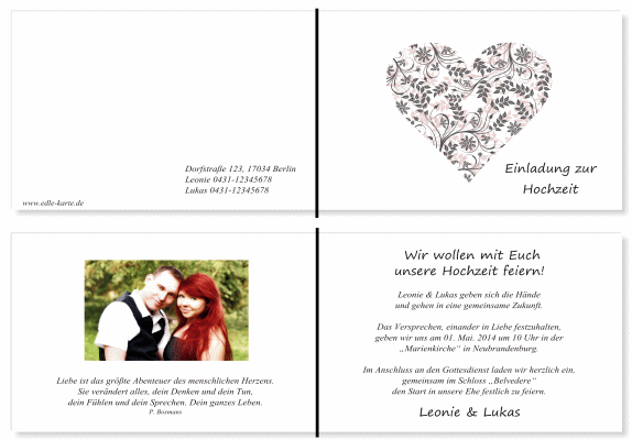  Einladungskarten Hochzeit, Hochzeitseinladungen, Hochzeitskarten, Einladungen f&uuml;r Hochzeit