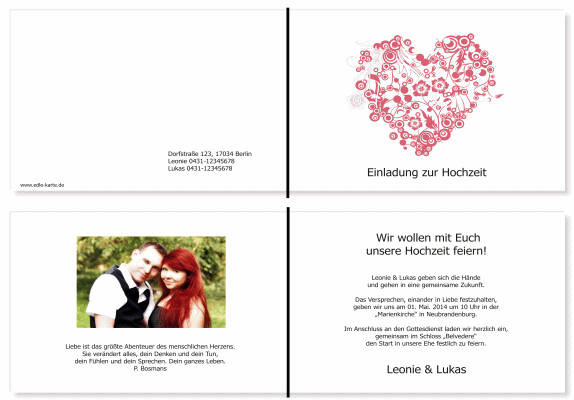  Einladungskarten Hochzeit, Hochzeitseinladungen, Hochzeitskarten, Einladungen f&uuml;r Hochzeit