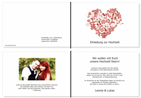  Einladungskarten Hochzeit, Hochzeitseinladungen, Hochzeitskarten, Einladungen f&uuml;r Hochzeit