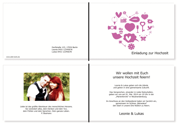  Einladungskarten Hochzeit, Hochzeitseinladungen, Hochzeitskarten, Einladungen f&uuml;r Hochzeit