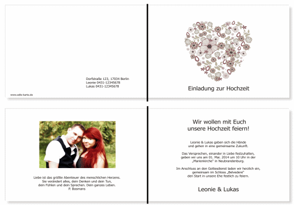  Einladungskarten Hochzeit, Hochzeitseinladungen, Hochzeitskarten, Einladungen f&uuml;r Hochzeit