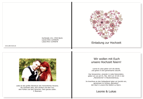  Einladungskarten Hochzeit, Hochzeitseinladungen, Hochzeitskarten, Einladungen f&uuml;r Hochzeit