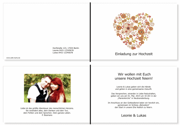  Einladungskarten Hochzeit, Hochzeitseinladungen, Hochzeitskarten, Einladungen f&uuml;r Hochzeit