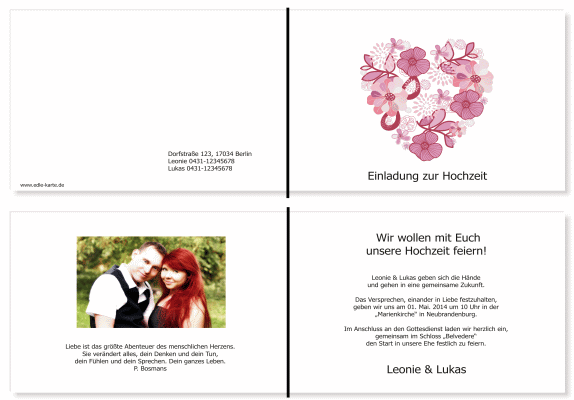  Einladungskarten Hochzeit, Hochzeitseinladungen, Hochzeitskarten, Einladungen f&uuml;r Hochzeit