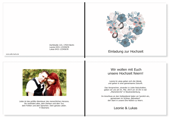  Einladungskarten Hochzeit, Hochzeitseinladungen, Hochzeitskarten, Einladungen f&uuml;r Hochzeit