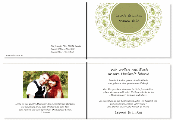  Einladungskarten Hochzeit, Hochzeitseinladungen, Hochzeitskarten, Einladungen f&uuml;r Hochzeit