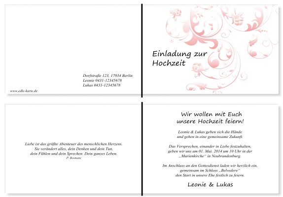  Einladungskarten Hochzeit, Hochzeitseinladungen, Hochzeitskarten, Einladungen f&uuml;r Hochzeit