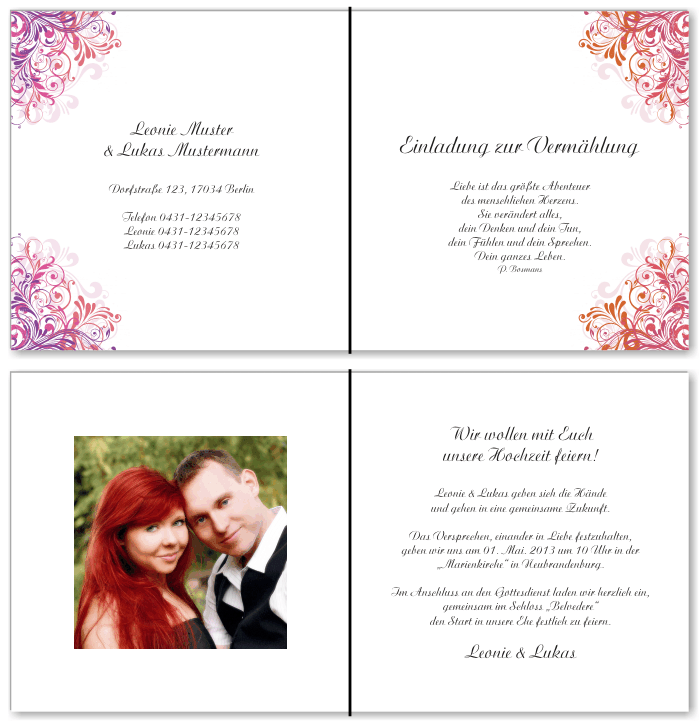  Einladungskarten Hochzeit, Hochzeitseinladungen, Hochzeitskarten, Einladungen f&uuml;r Hochzeit