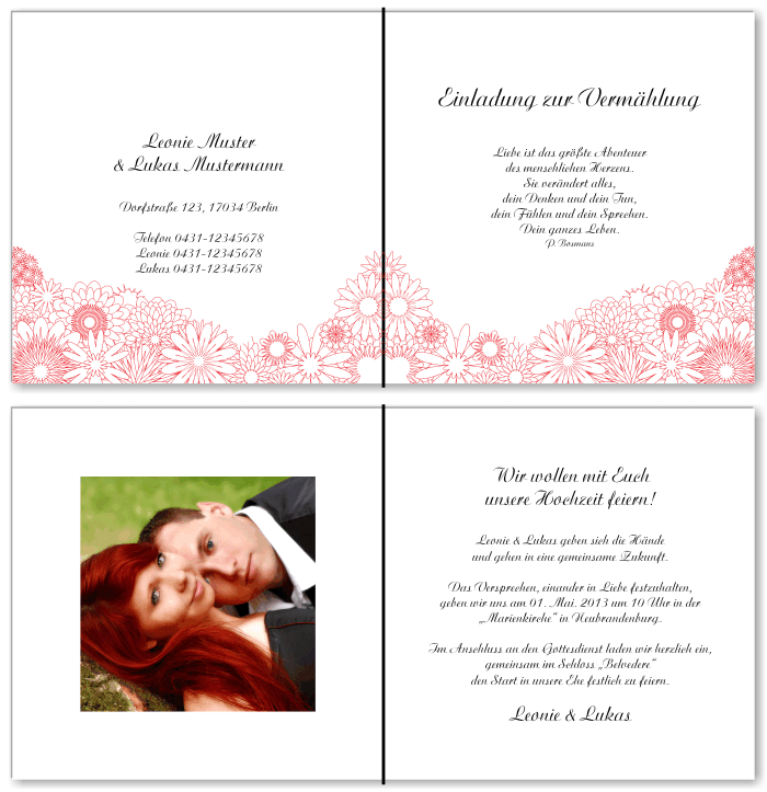  Einladungskarten Hochzeit, Hochzeitseinladungen, Hochzeitskarten, Einladungen f&uuml;r Hochzeit