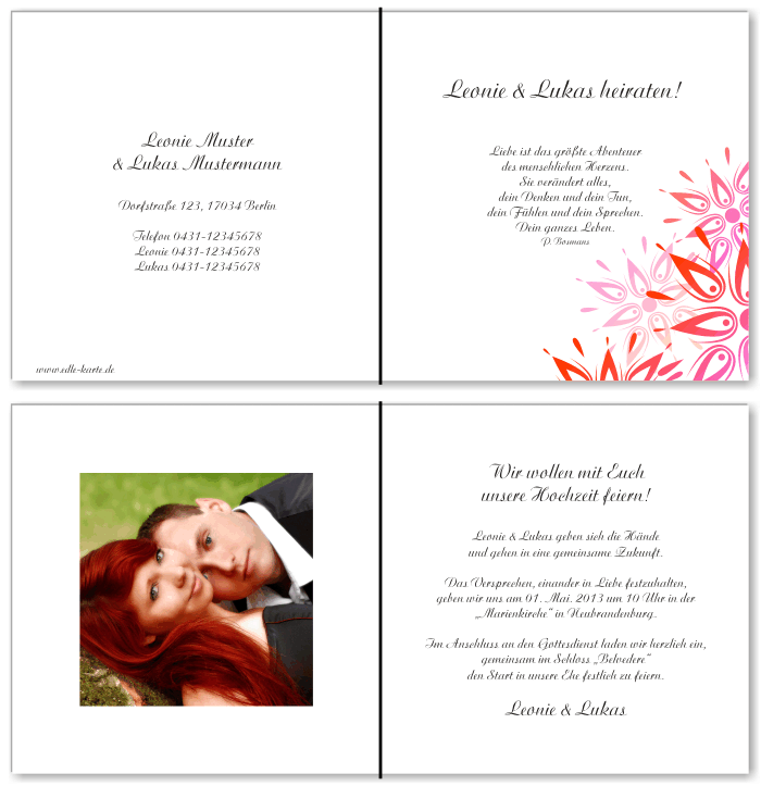  Einladungskarten Hochzeit, Hochzeitseinladungen, Hochzeitskarten, Einladungen f&uuml;r Hochzeit