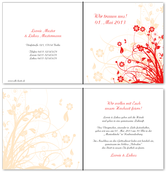  Einladungskarten Hochzeit, Hochzeitseinladungen, Hochzeitskarten, Einladungen f&uuml;r Hochzeit