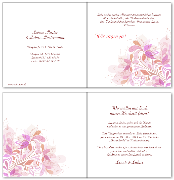  Einladungskarten Hochzeit, Hochzeitseinladungen, Hochzeitskarten, Einladungen f&uuml;r Hochzeit