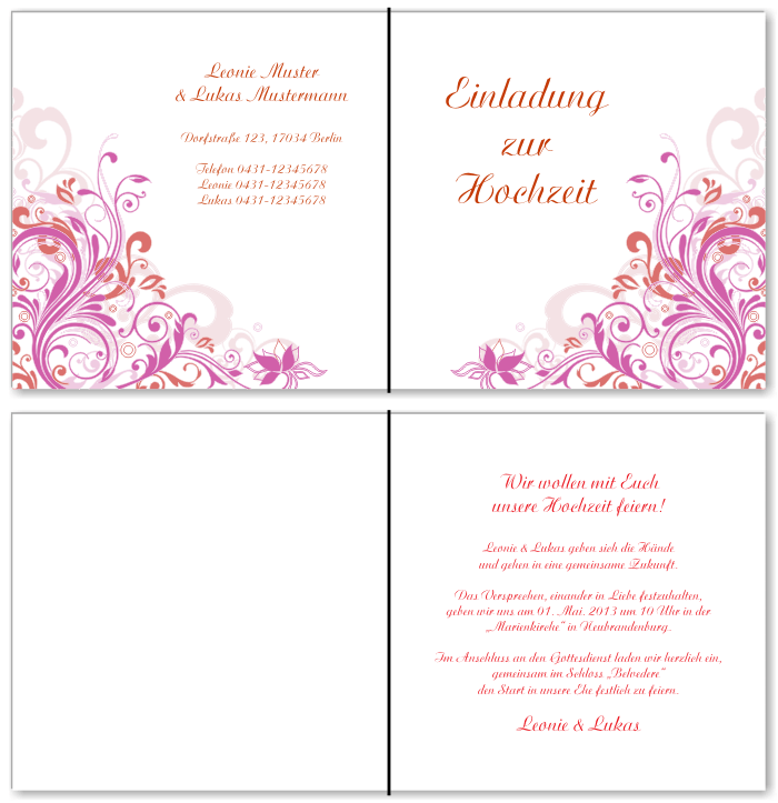  Einladungskarten Hochzeit, Hochzeitseinladungen, Hochzeitskarten, Einladungen f&uuml;r Hochzeit