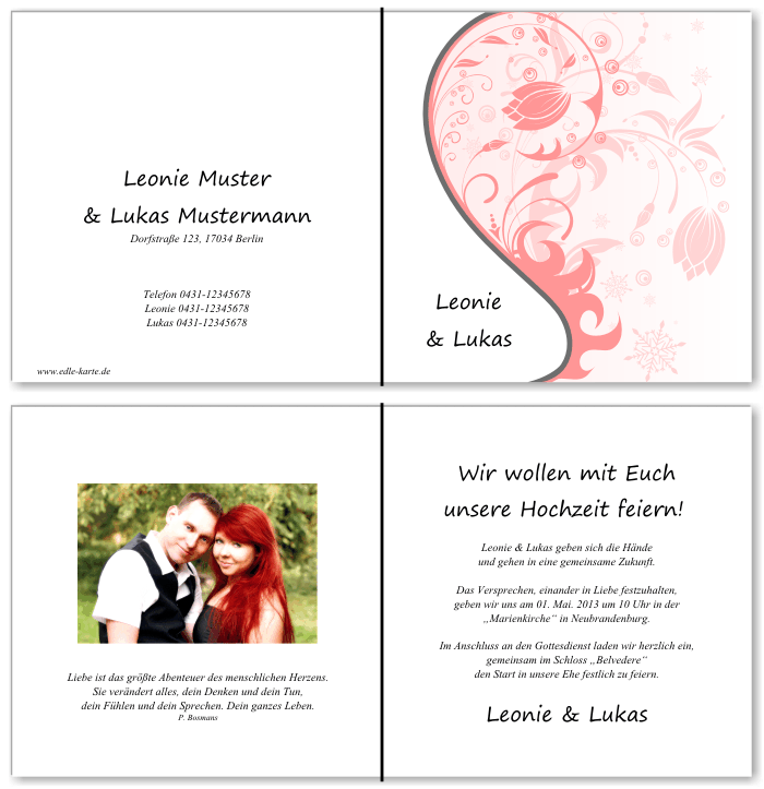  Einladungskarten Hochzeit, Hochzeitseinladungen, Hochzeitskarten, Einladungen f&uuml;r Hochzeit