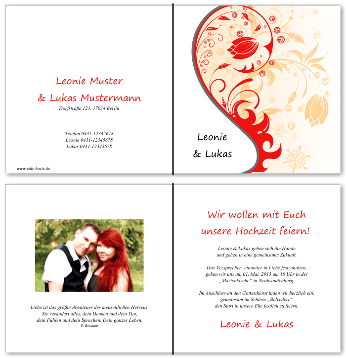  Einladungskarten Hochzeit, Hochzeitseinladungen, Hochzeitskarten, Einladungen f&uuml;r Hochzeit