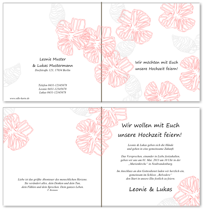  Einladungskarten Hochzeit, Hochzeitseinladungen, Hochzeitskarten, Einladungen f&uuml;r Hochzeit