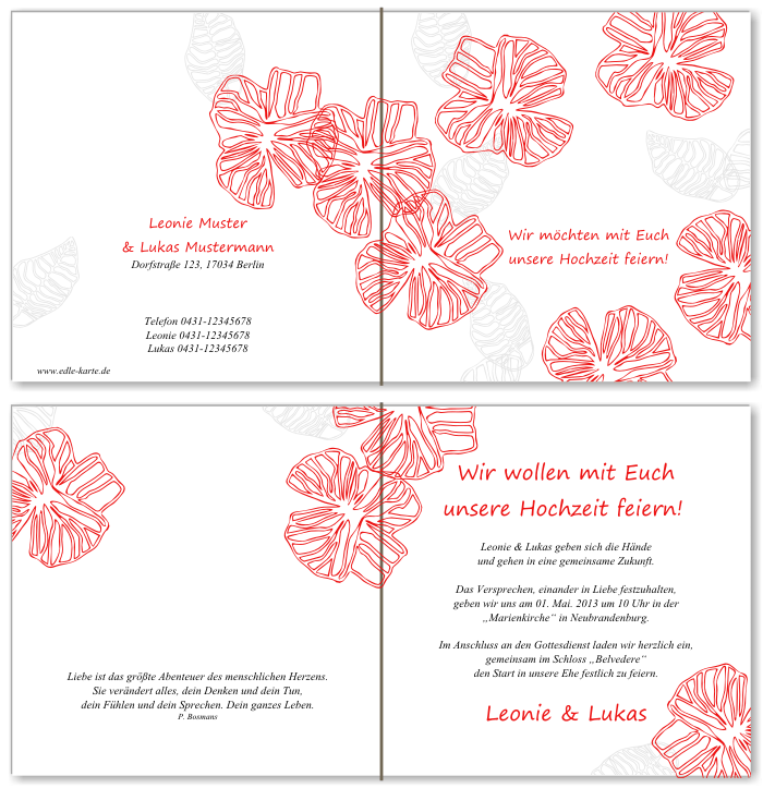  Einladungskarten Hochzeit, Hochzeitseinladungen, Hochzeitskarten, Einladungen f&uuml;r Hochzeit