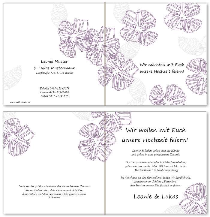  Einladungskarten Hochzeit, Hochzeitseinladungen, Hochzeitskarten, Einladungen f&uuml;r Hochzeit