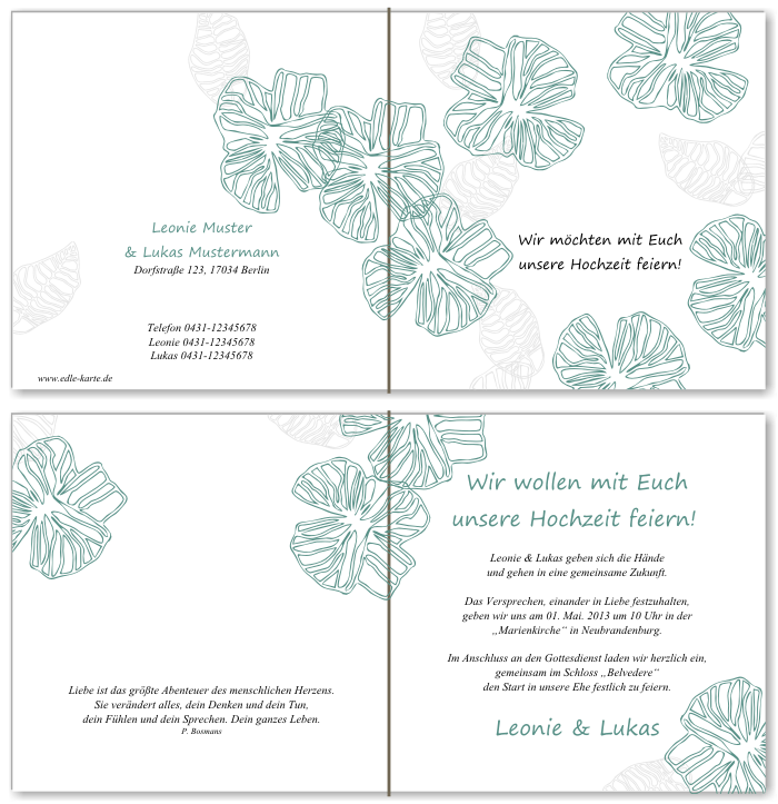  Einladungskarten Hochzeit, Hochzeitseinladungen, Hochzeitskarten, Einladungen f&uuml;r Hochzeit