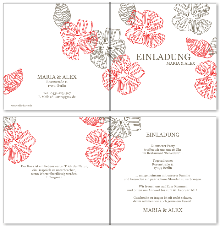  Einladungskarten Hochzeit, Hochzeitseinladungen, Hochzeitskarten, Einladungen f&uuml;r Hochzeit