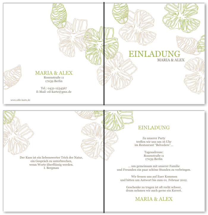  Einladungskarten Hochzeit, Hochzeitseinladungen, Hochzeitskarten, Einladungen f&uuml;r Hochzeit