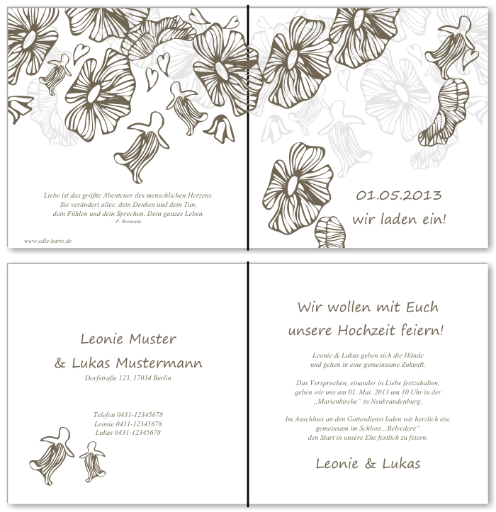  Einladungskarten Hochzeit, Hochzeitseinladungen, Hochzeitskarten, Einladungen f&uuml;r Hochzeit