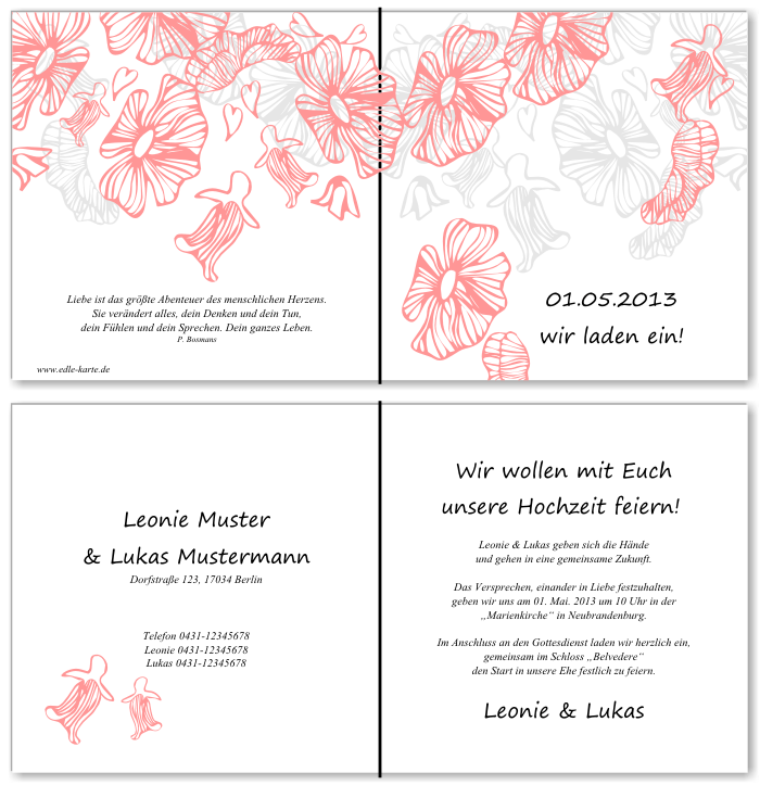  Einladungskarten Hochzeit, Hochzeitseinladungen, Hochzeitskarten, Einladungen f&uuml;r Hochzeit