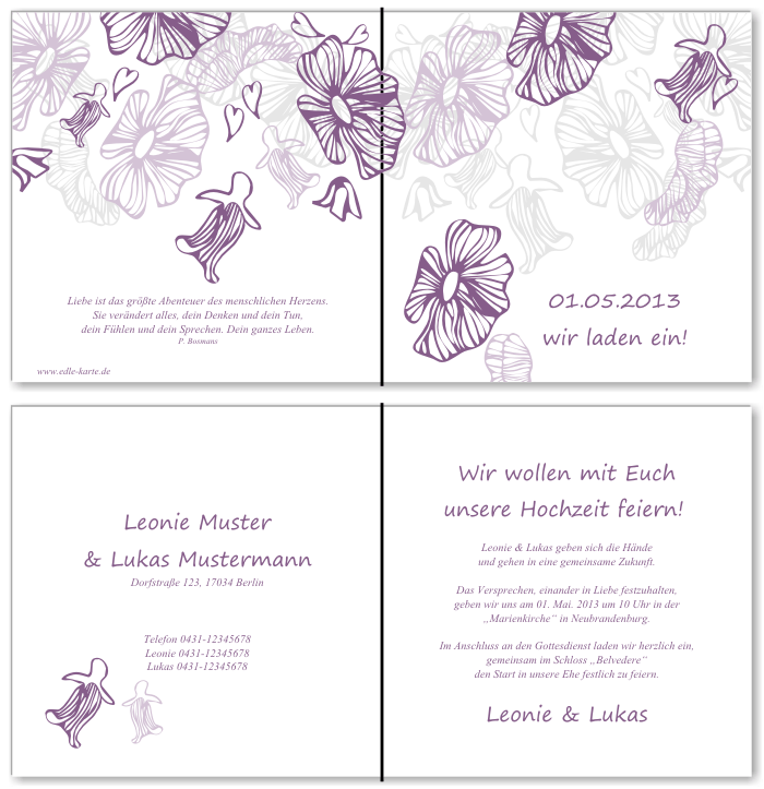  Einladungskarten Hochzeit, Hochzeitseinladungen, Hochzeitskarten, Einladungen f&uuml;r Hochzeit