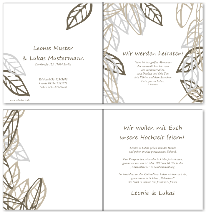  Einladungskarten Hochzeit, Hochzeitseinladungen, Hochzeitskarten, Einladungen f&uuml;r Hochzeit