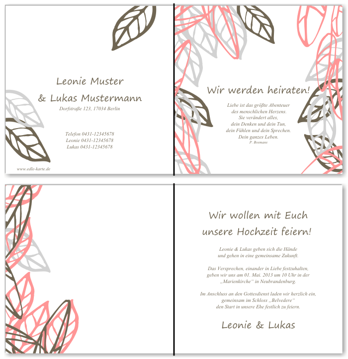  Einladungskarten Hochzeit, Hochzeitseinladungen, Hochzeitskarten, Einladungen f&uuml;r Hochzeit