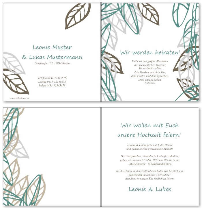  Einladungskarten Hochzeit, Hochzeitseinladungen, Hochzeitskarten, Einladungen f&uuml;r Hochzeit