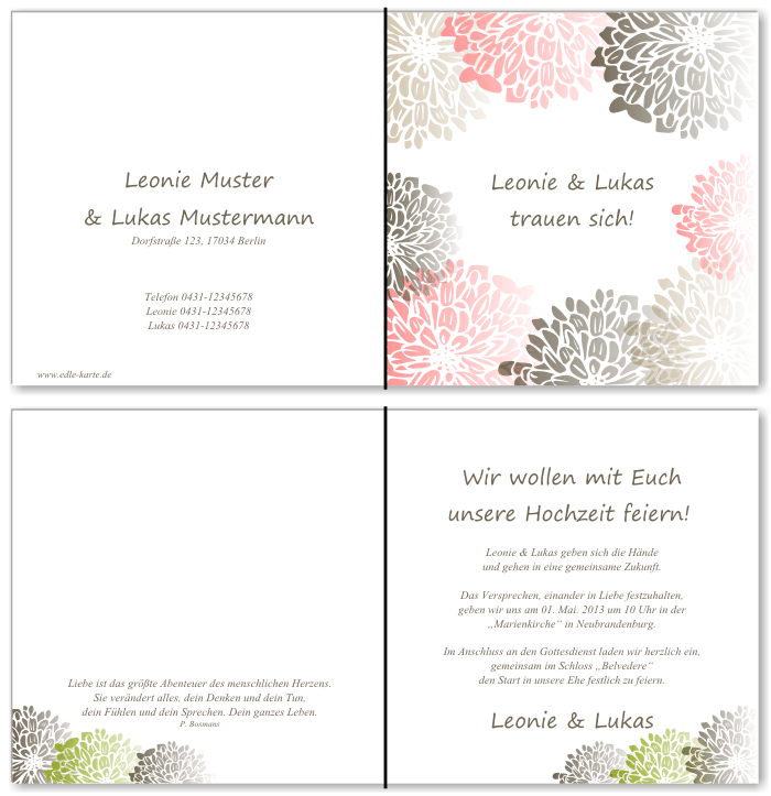  Einladungskarten Hochzeit, Hochzeitseinladungen, Hochzeitskarten, Einladungen f&uuml;r Hochzeit