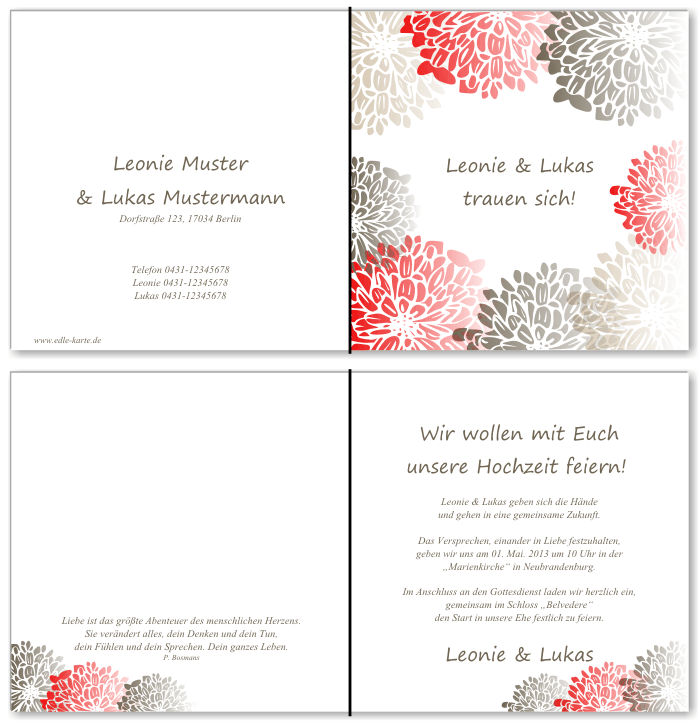  Einladungskarten Hochzeit, Hochzeitseinladungen, Hochzeitskarten, Einladungen f&uuml;r Hochzeit