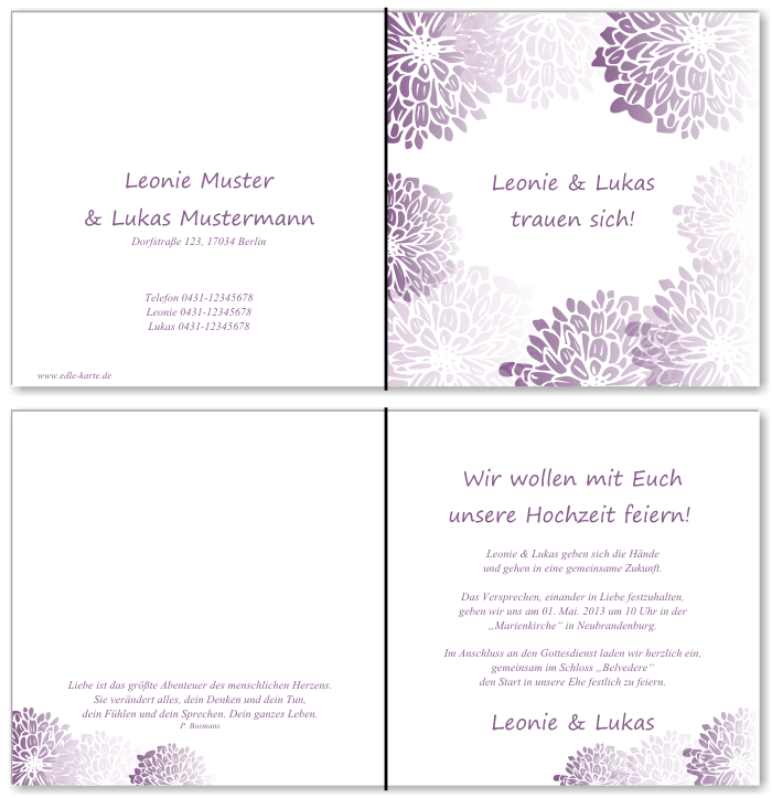  Einladungskarten Hochzeit, Hochzeitseinladungen, Hochzeitskarten, Einladungen f&uuml;r Hochzeit