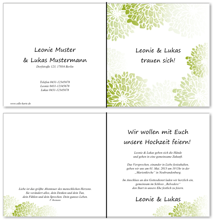  Einladungskarten Hochzeit, Hochzeitseinladungen, Hochzeitskarten, Einladungen f&uuml;r Hochzeit