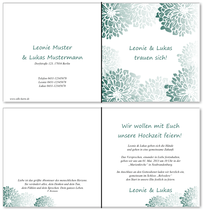  Einladungskarten Hochzeit, Hochzeitseinladungen, Hochzeitskarten, Einladungen f&uuml;r Hochzeit