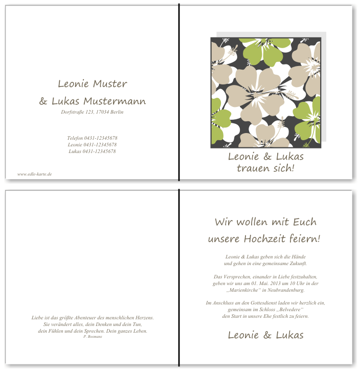  Einladungskarten Hochzeit, Hochzeitseinladungen, Hochzeitskarten, Einladungen f&uuml;r Hochzeit