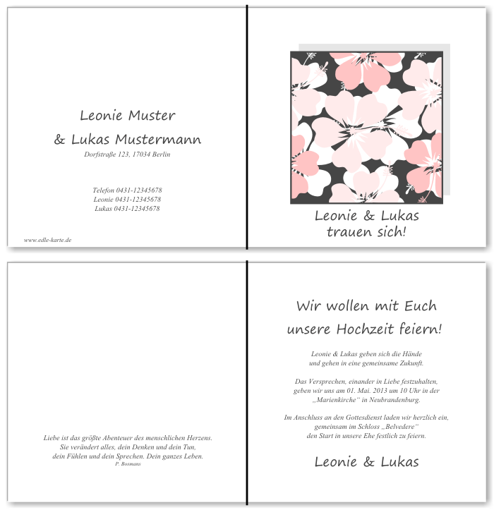  Einladungskarten Hochzeit, Hochzeitseinladungen, Hochzeitskarten, Einladungen f&uuml;r Hochzeit