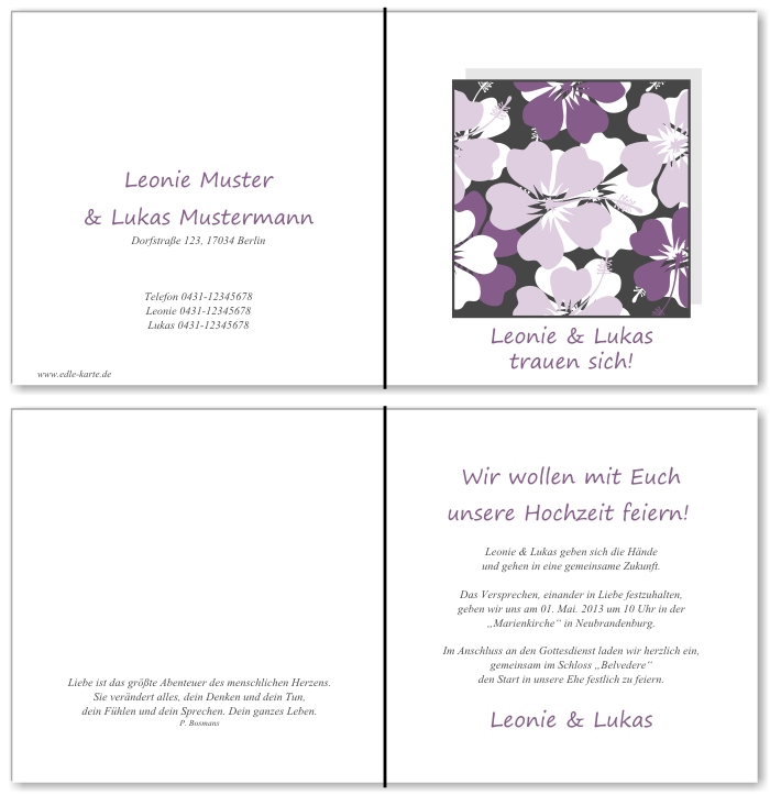  Einladungskarten Hochzeit, Hochzeitseinladungen, Hochzeitskarten, Einladungen f&uuml;r Hochzeit
