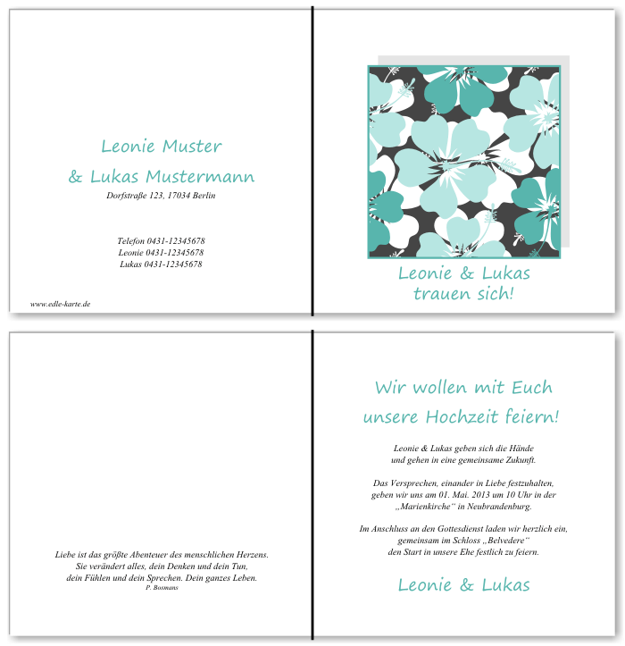  Einladungskarten Hochzeit, Hochzeitseinladungen, Hochzeitskarten, Einladungen f&uuml;r Hochzeit