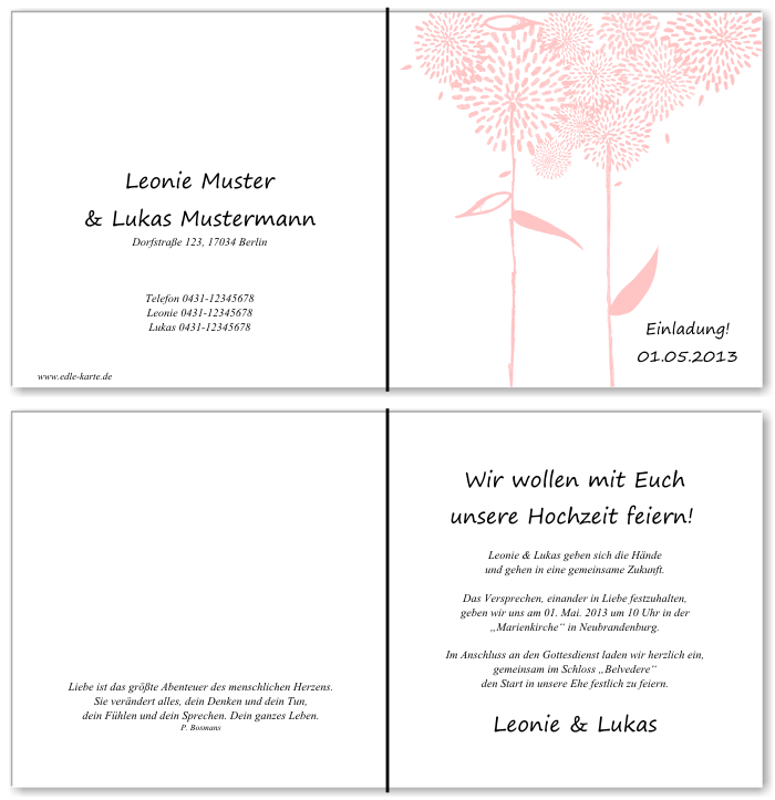  Einladungskarten Hochzeit, Hochzeitseinladungen, Hochzeitskarten, Einladungen f&uuml;r Hochzeit