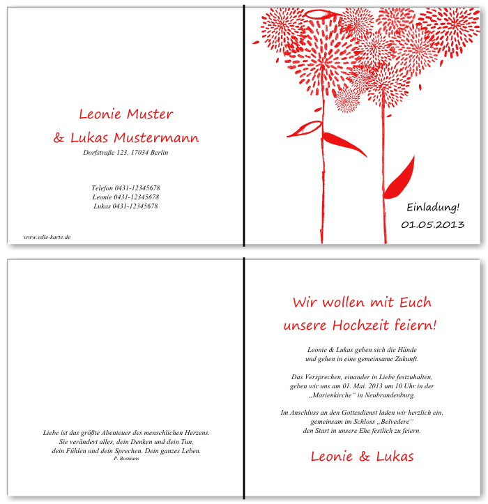  Einladungskarten Hochzeit, Hochzeitseinladungen, Hochzeitskarten, Einladungen f&uuml;r Hochzeit